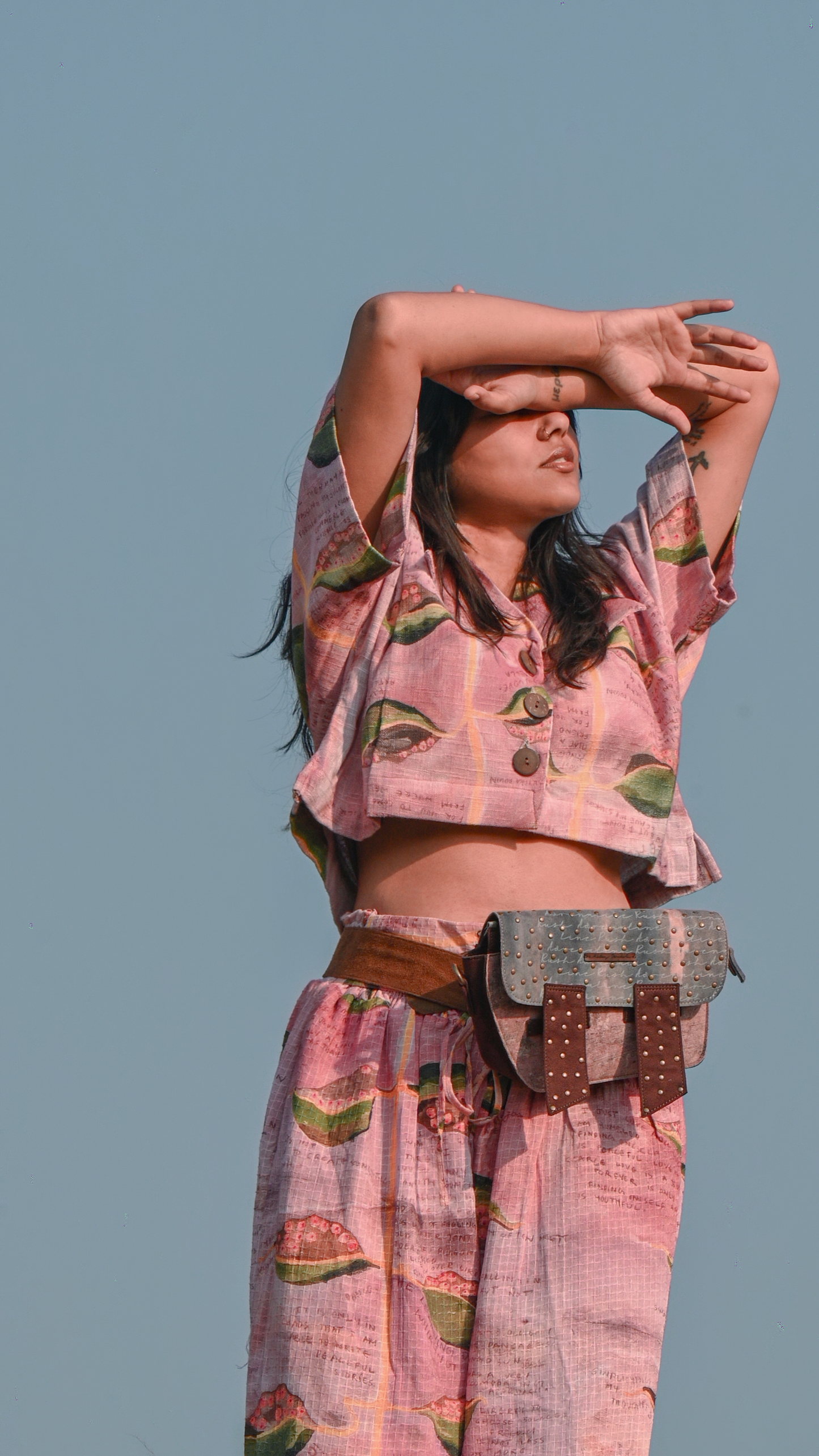 Pink Big Collar Shirt & Eyelet Pants