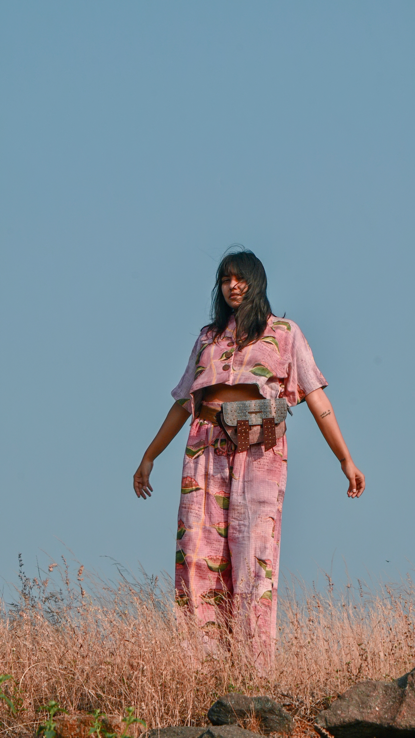 Pink Big Collar Shirt & Eyelet Pants