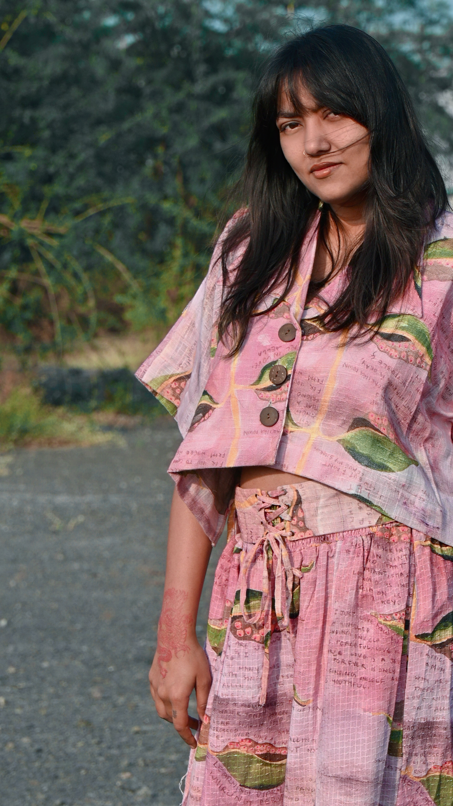 Pink Big Collar Shirt & Eyelet Pants