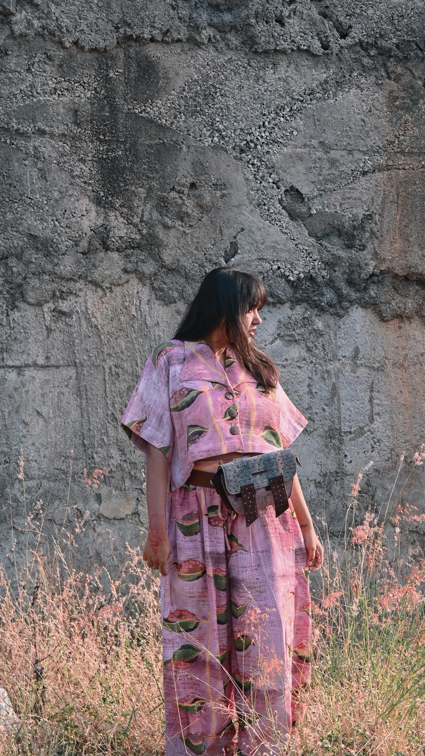 Pink Big Collar Shirt & Eyelet Pants