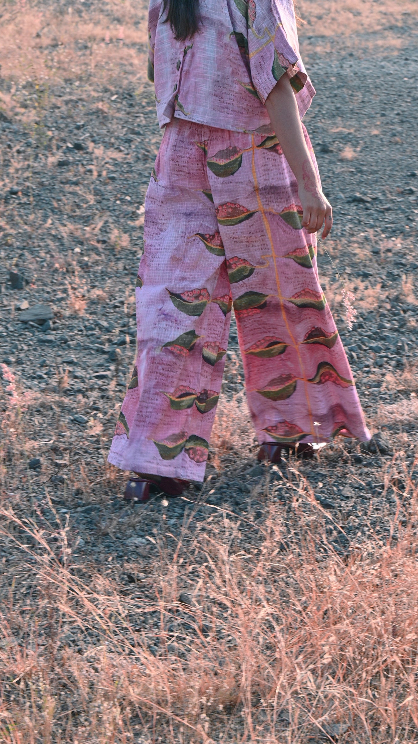 Pink Big Collar Shirt & Eyelet Pants