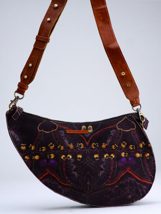 Black Moth Print D-shaped sling & fanny bag