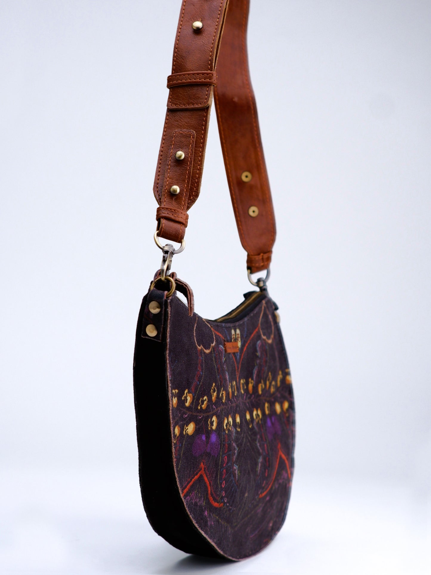 Black Moth Print D-shaped sling & fanny bag