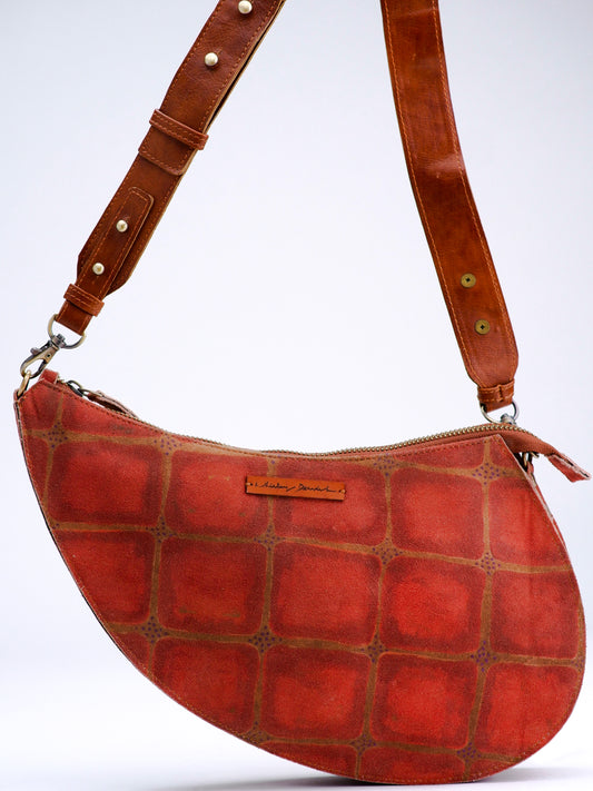 Rust checkered Print D-shaped sling & fanny bag