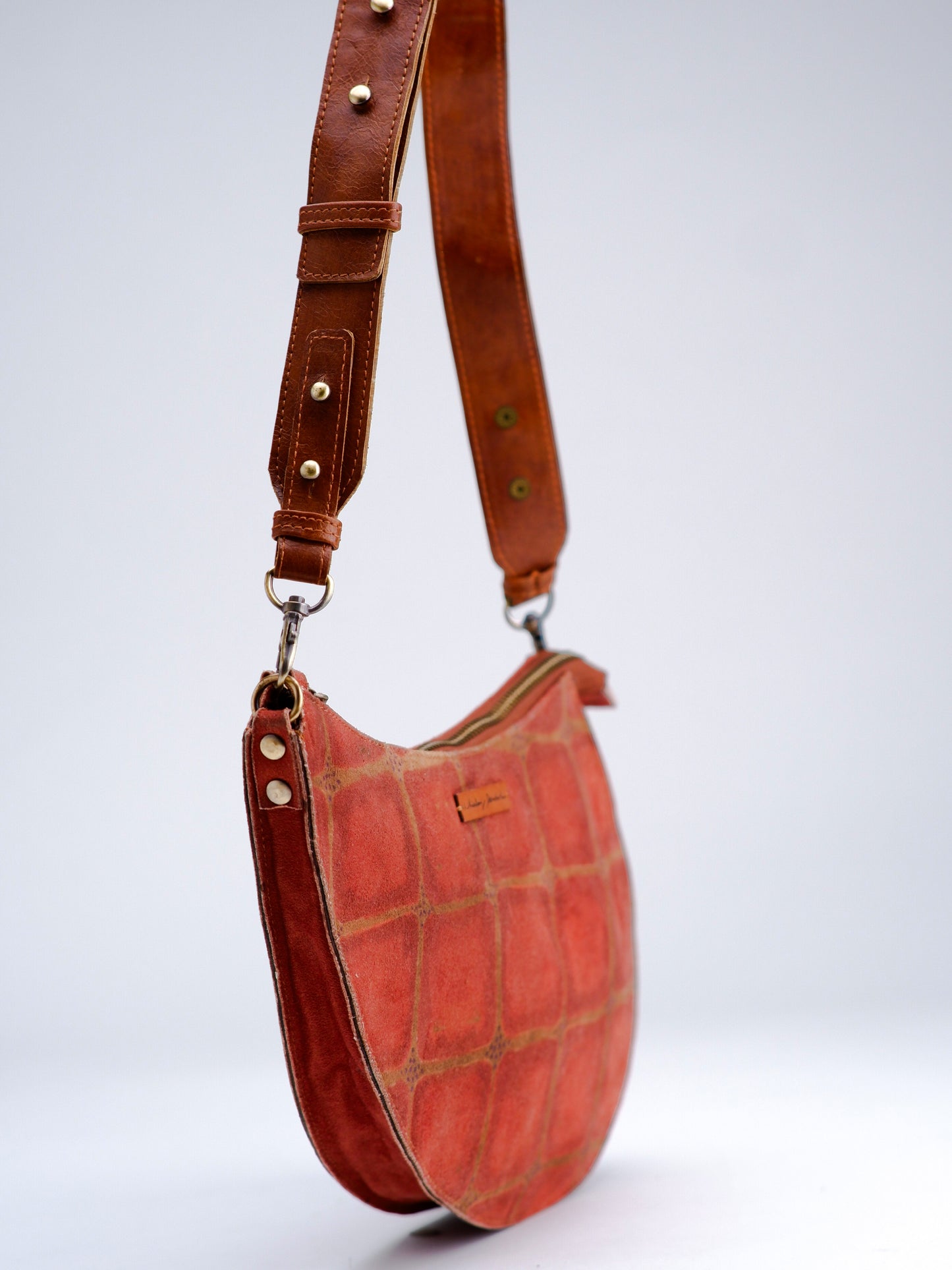 Rust checkered Print D-shaped sling & fanny bag