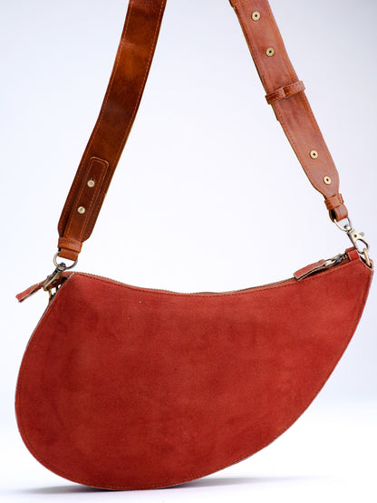 Rust checkered Print D-shaped sling & fanny bag