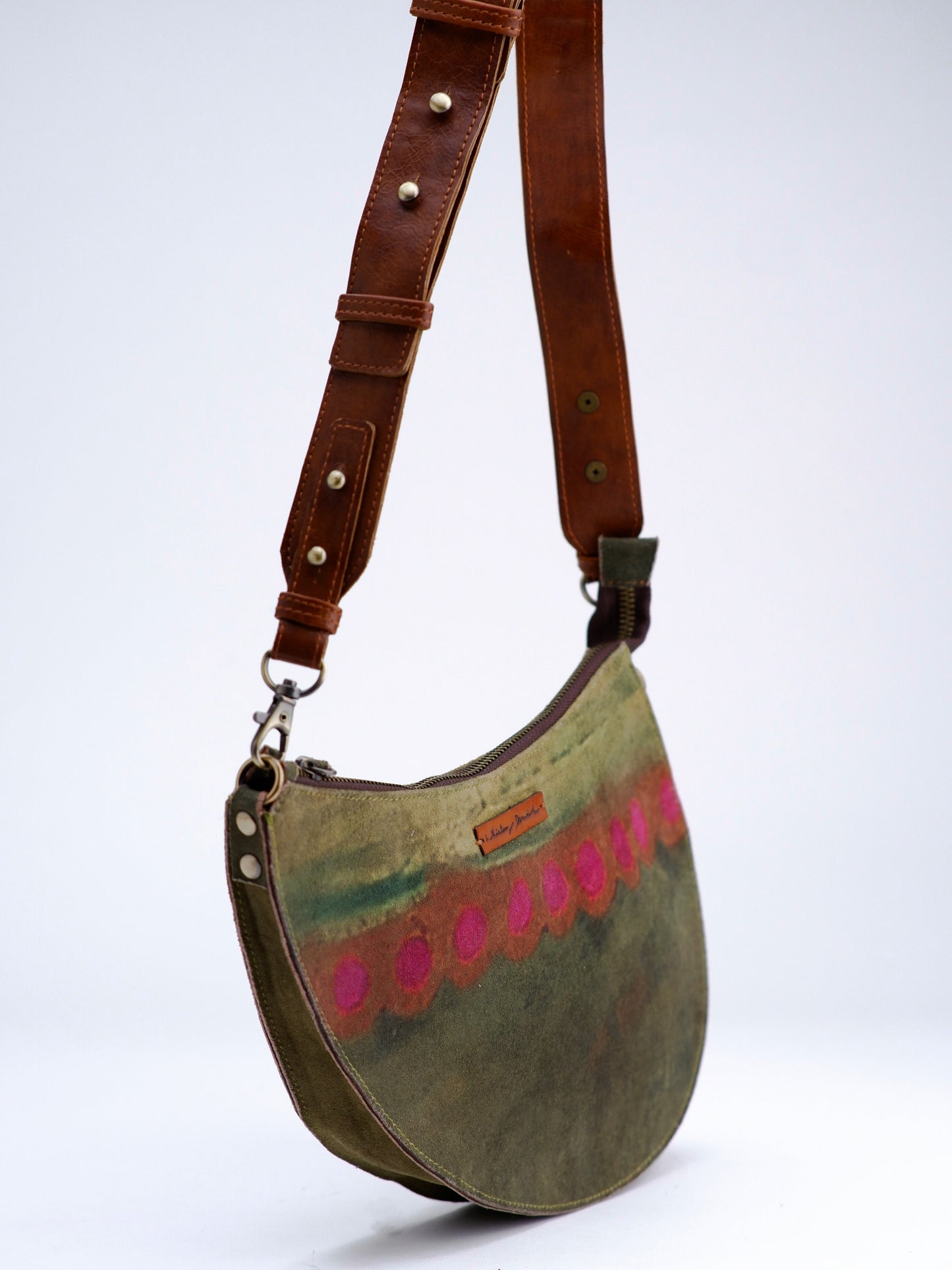 Green Card Print D-shaped sling & fanny bag