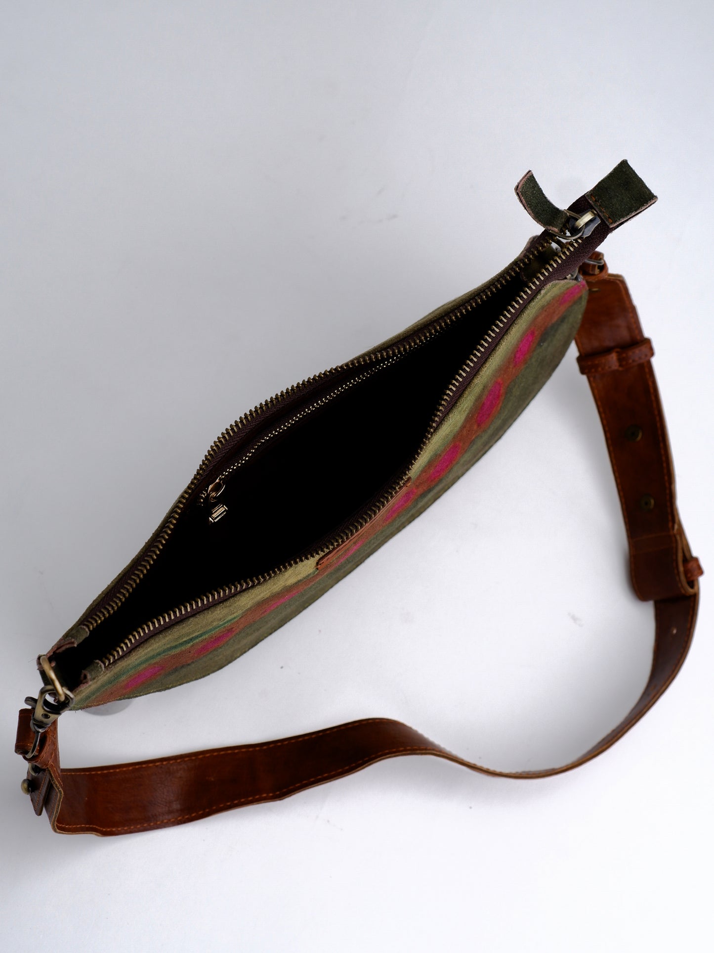 Green Card Print D-shaped sling & fanny bag