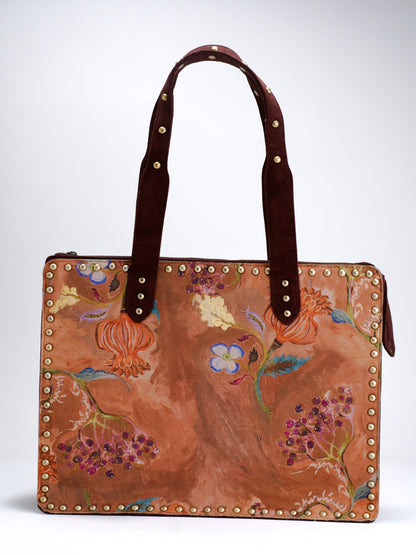 Brown Floral Landscape Tote