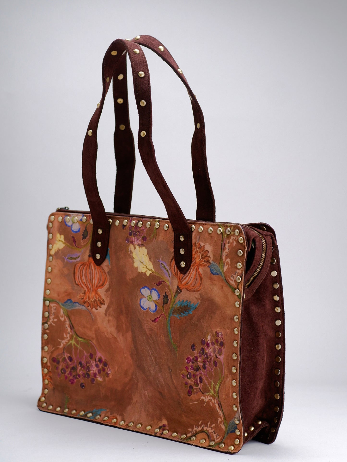 Brown Floral Landscape Tote