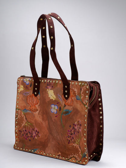 Brown Floral Landscape Tote