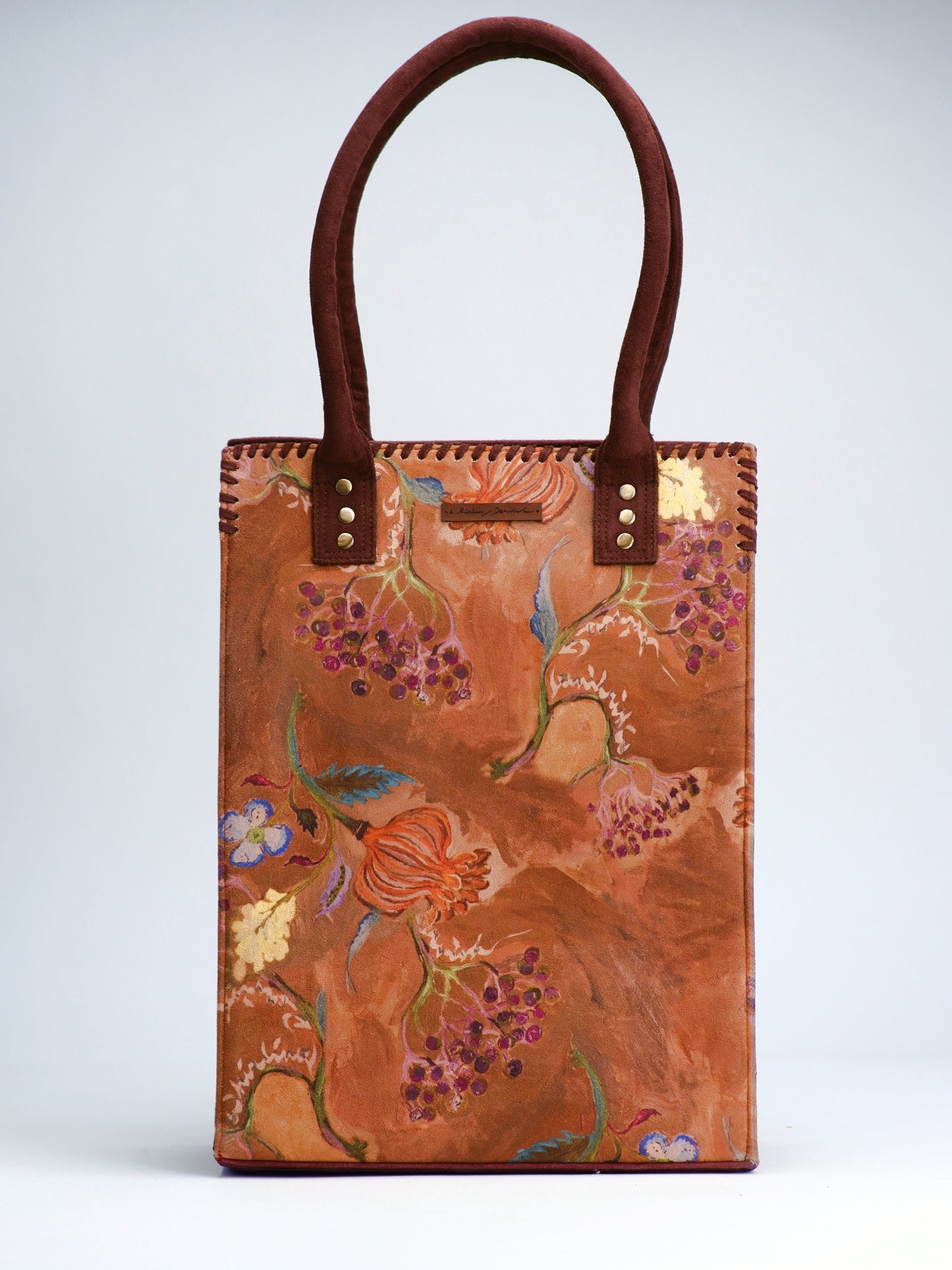 Brown Floral Portrait Tote Bag