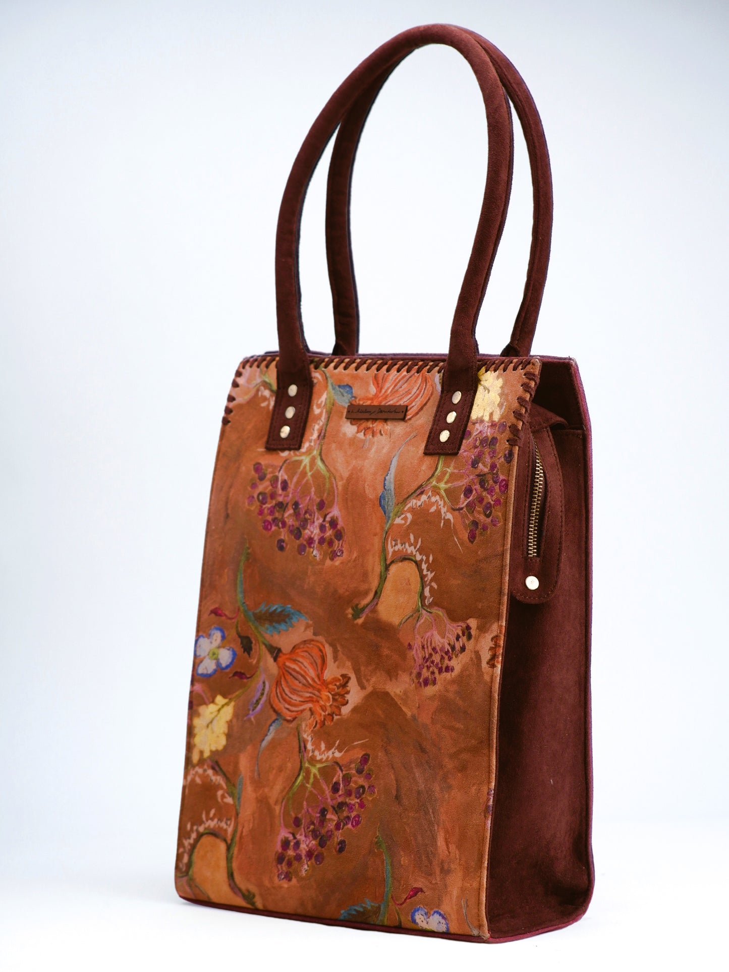 Brown Floral Portrait Tote Bag