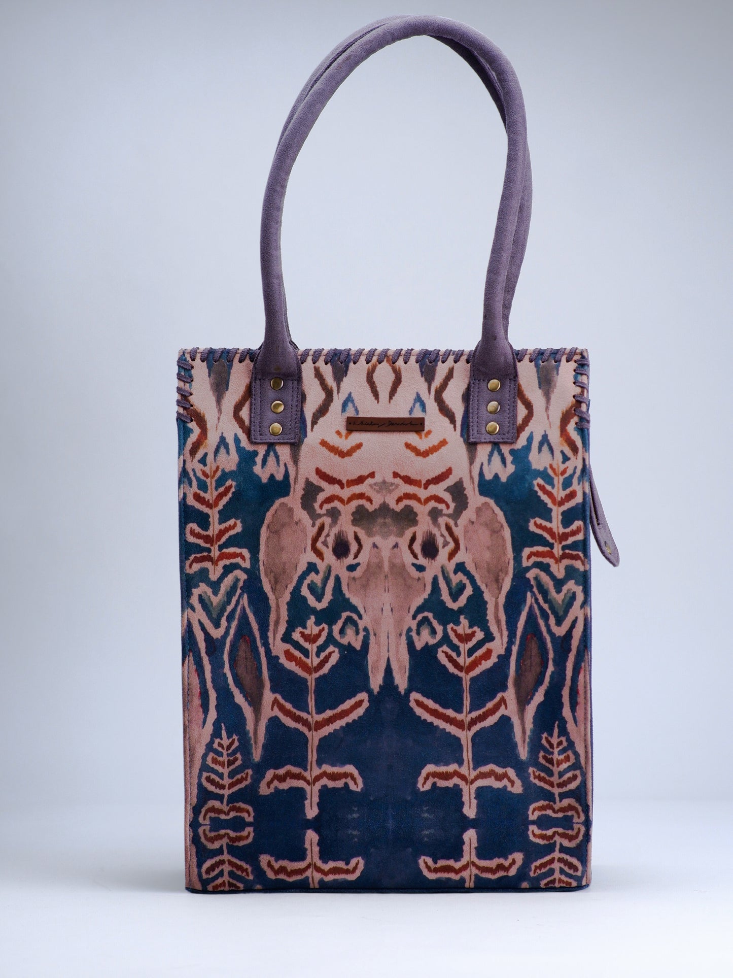 Blue Ikkat print Portrait Tote Bag