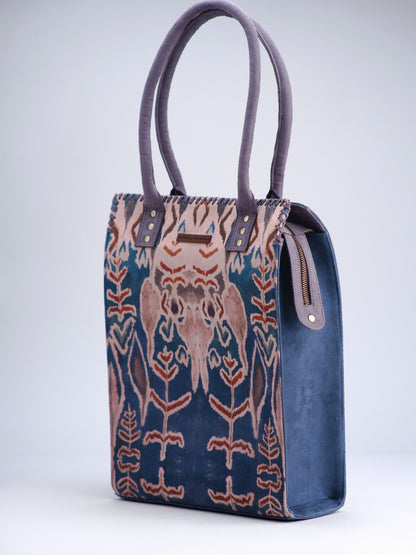 Blue Ikkat print Portrait Tote Bag