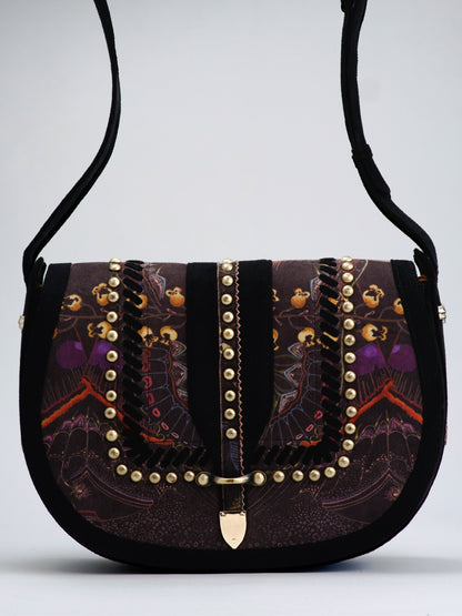 Black Moth Print Saddle Bag