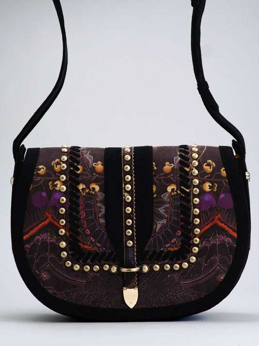 Black Moth Print Saddle Bag