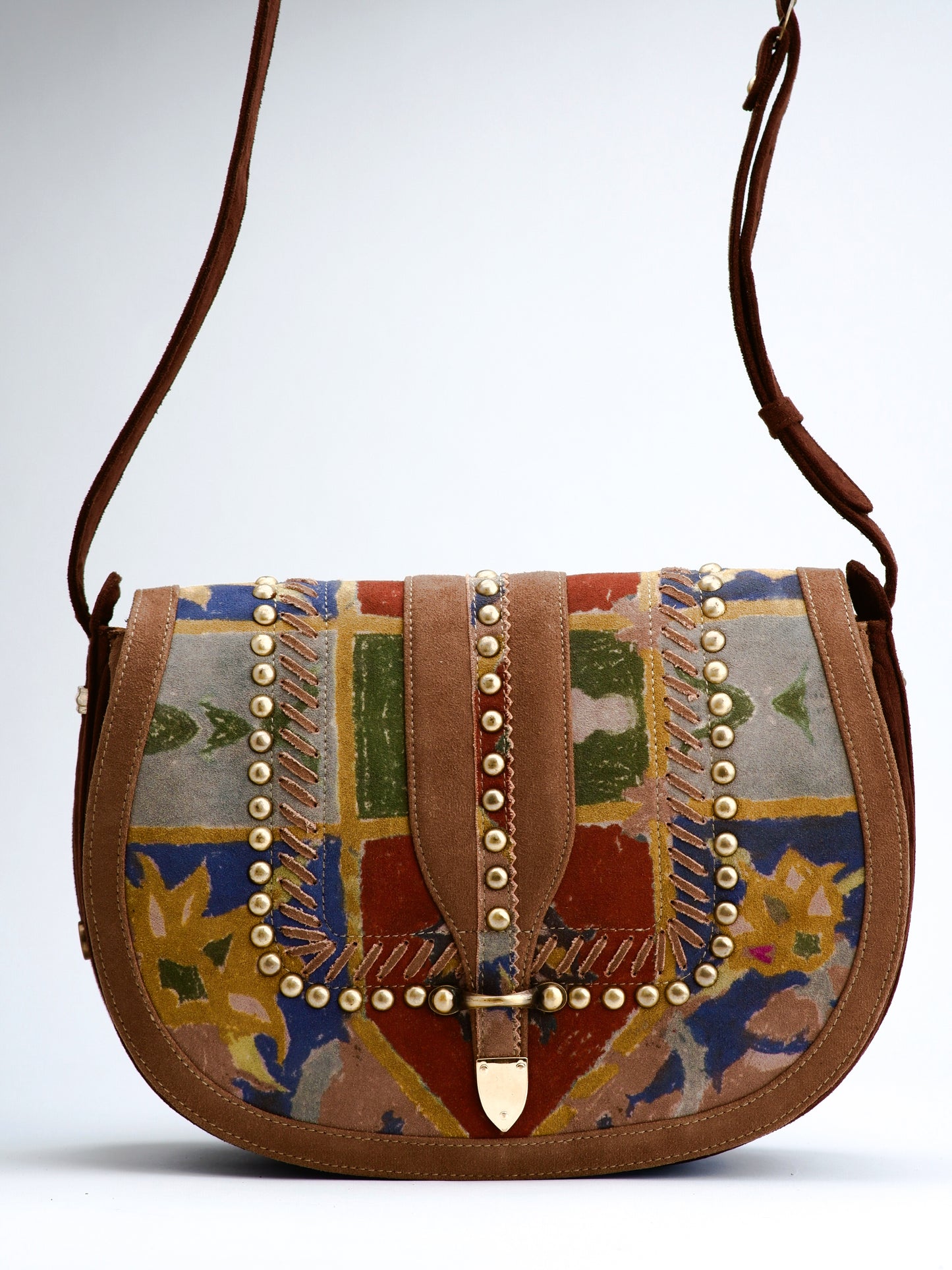 Mosaic Print Studded Saddle Bag