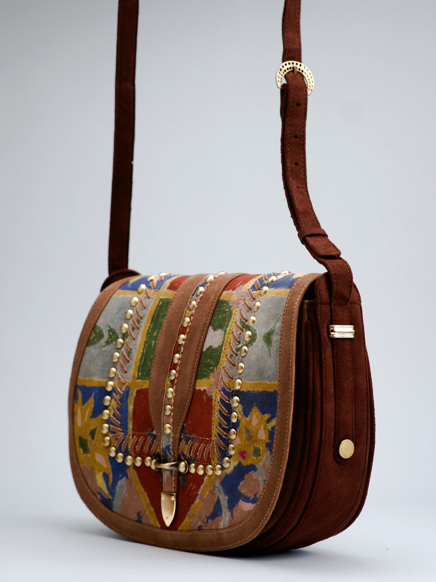 Mosaic Print Studded Saddle Bag