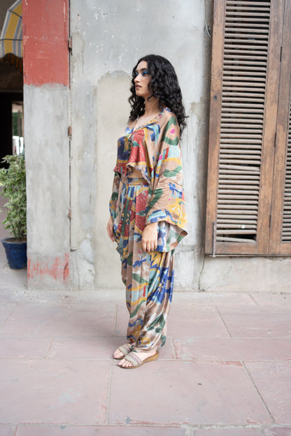 Mosaic Kaftan Top & Dhoti Skirt