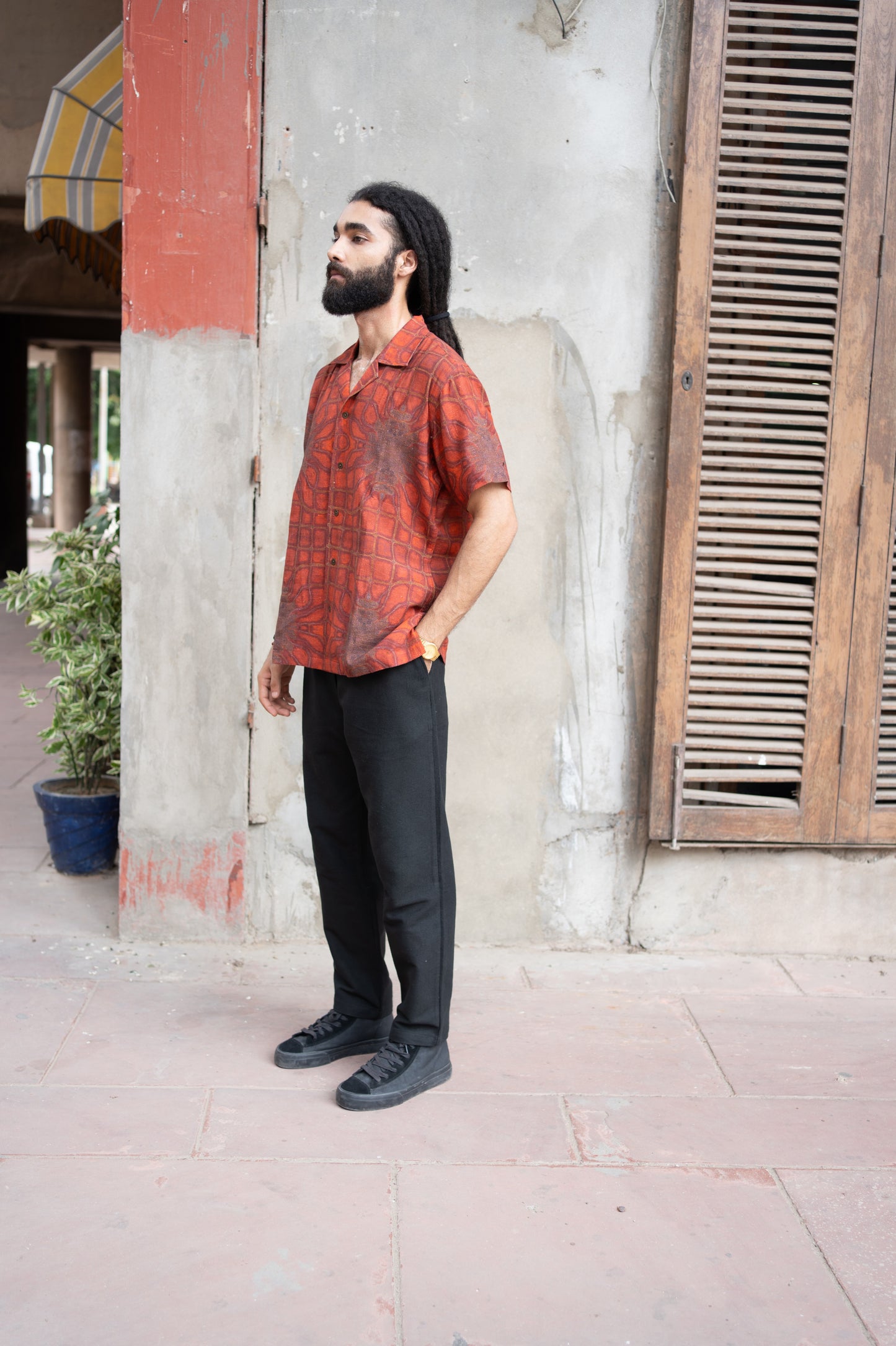 Rust Cuban Collar Shirt