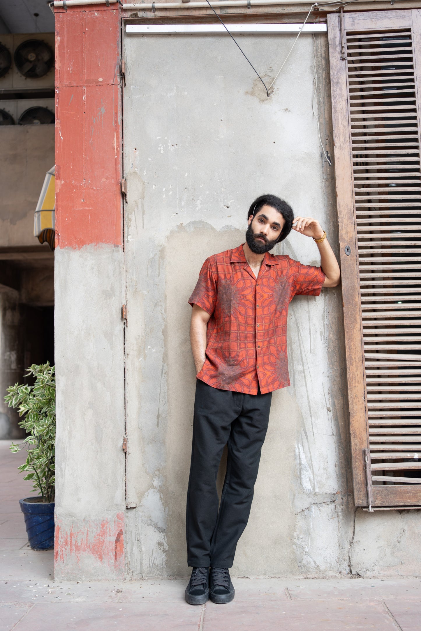 Rust Cuban Collar Shirt