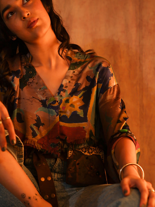 Mosaic print crop kaftan top