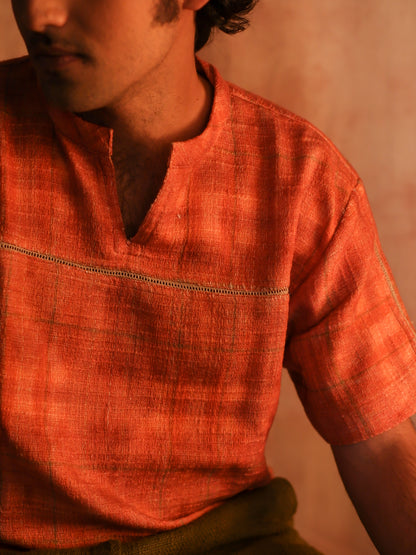 Tangerine tiny checks short kurta