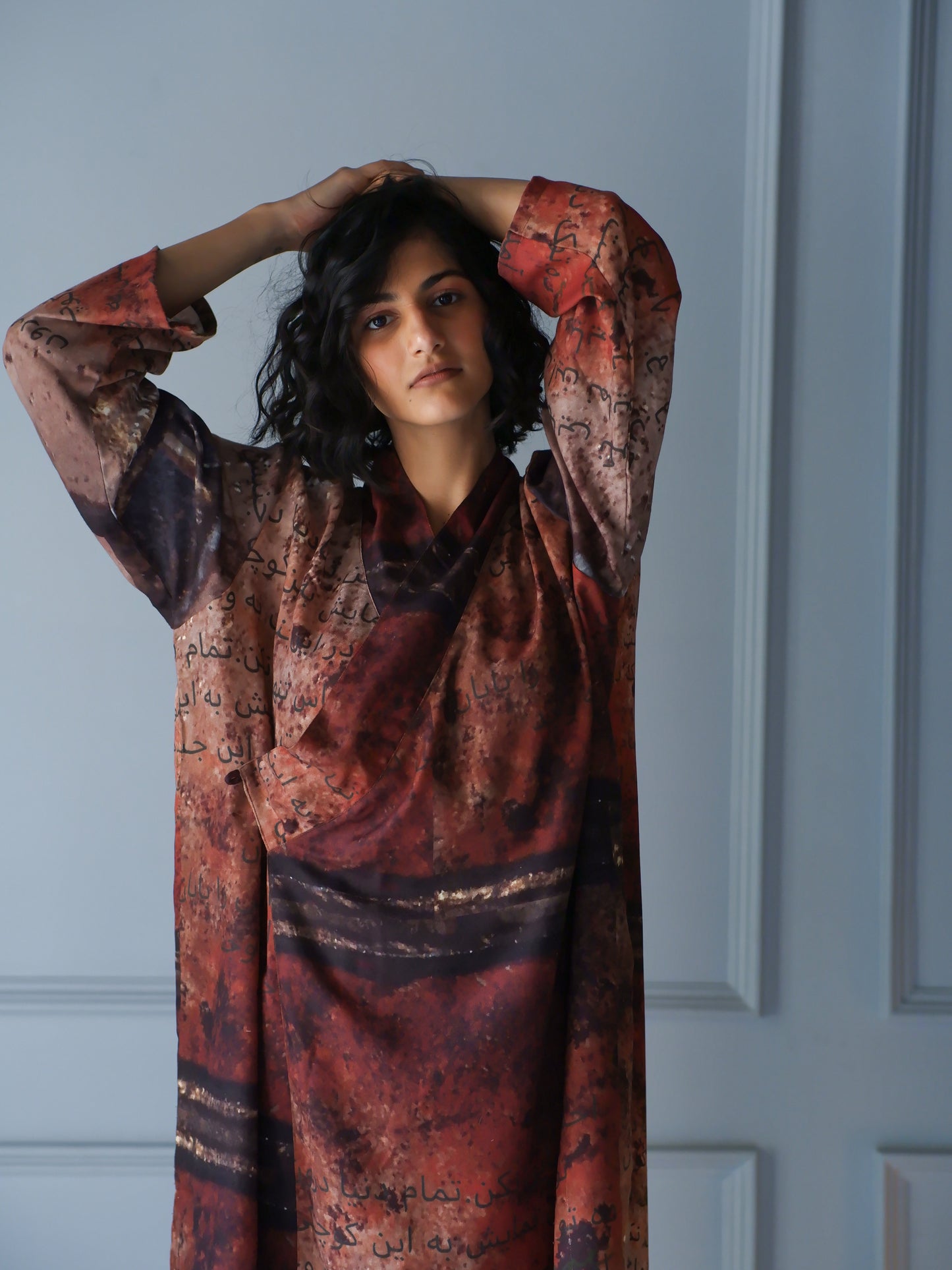 Rust shimmer Long unisex wrap kimono