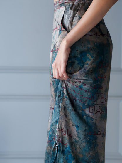 River print wrap button down long skirt