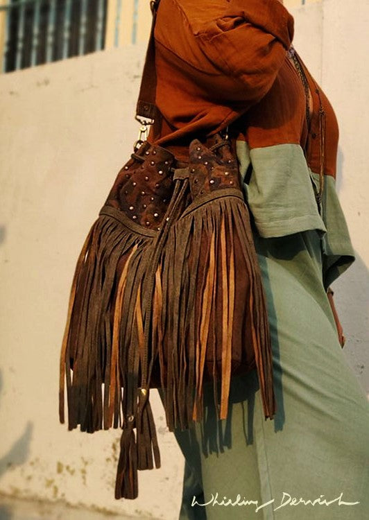 Brown Fringe Bucket Tote bag