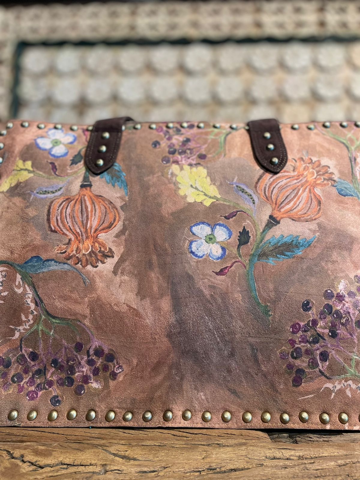 Brown Floral Landscape Tote