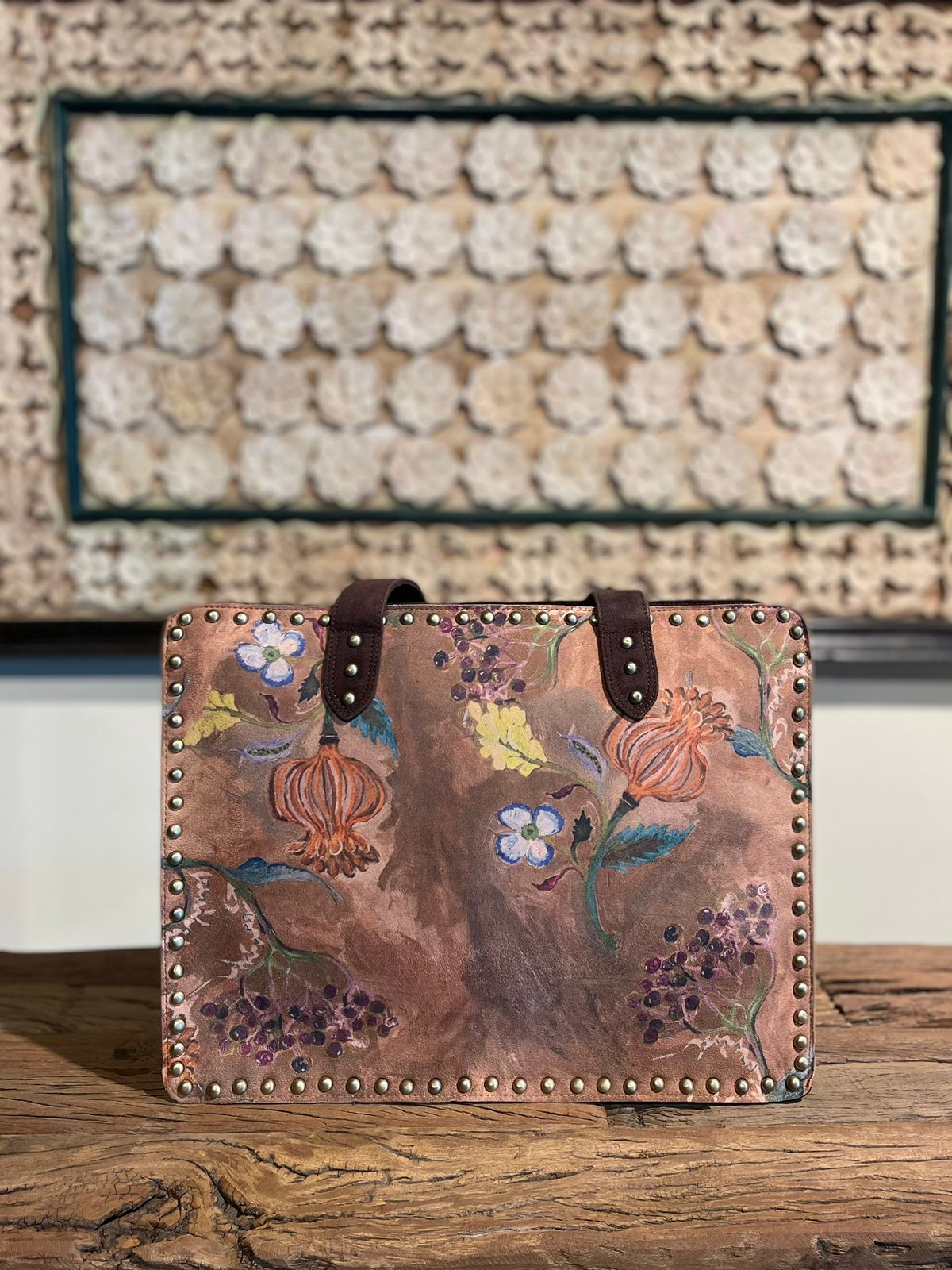 Brown Floral Landscape Tote