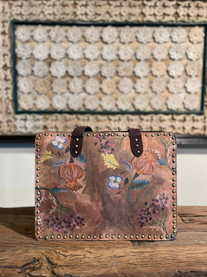 Brown Floral Landscape Tote