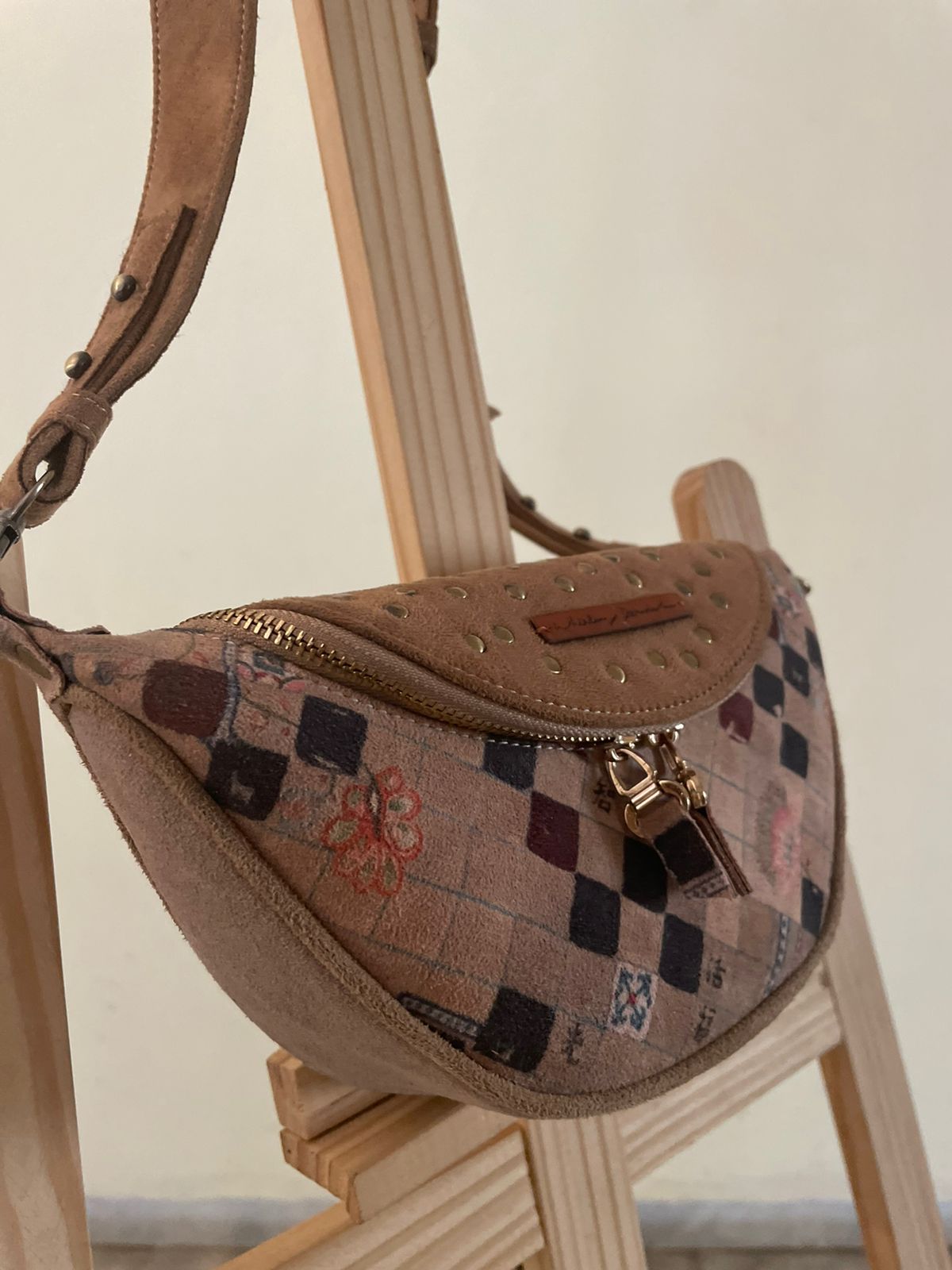 Fawn Japanese Checks Fanny Bag