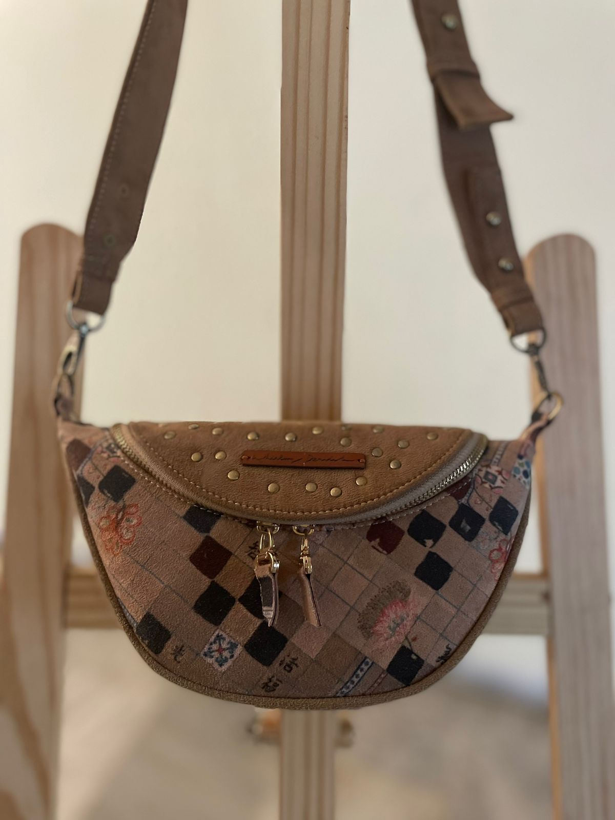 Fawn Japanese Checks Fanny Bag