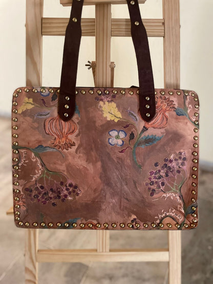 Brown Floral Landscape Tote