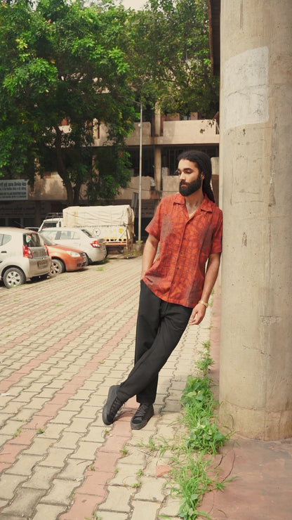 Rust Cuban Collar Shirt